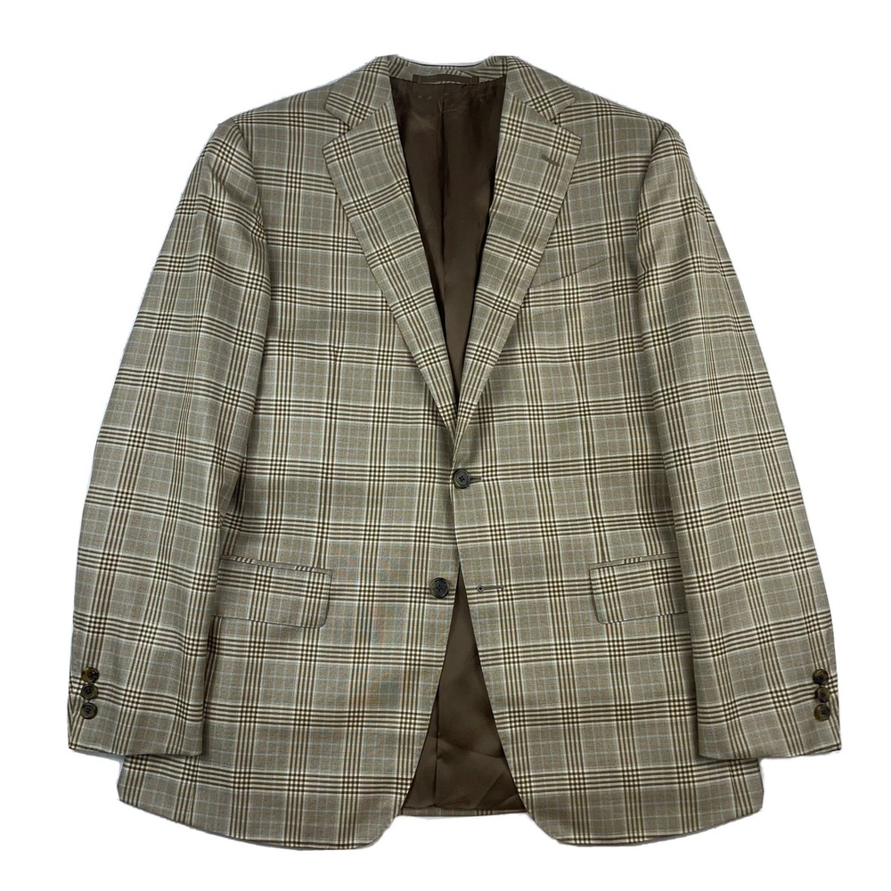 Zilli X D' Avenza Mens Brown Blue Checked Wool Silk Blazer 40R Italy M6837